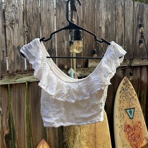 Rip Curl White Ruffled Crop Top